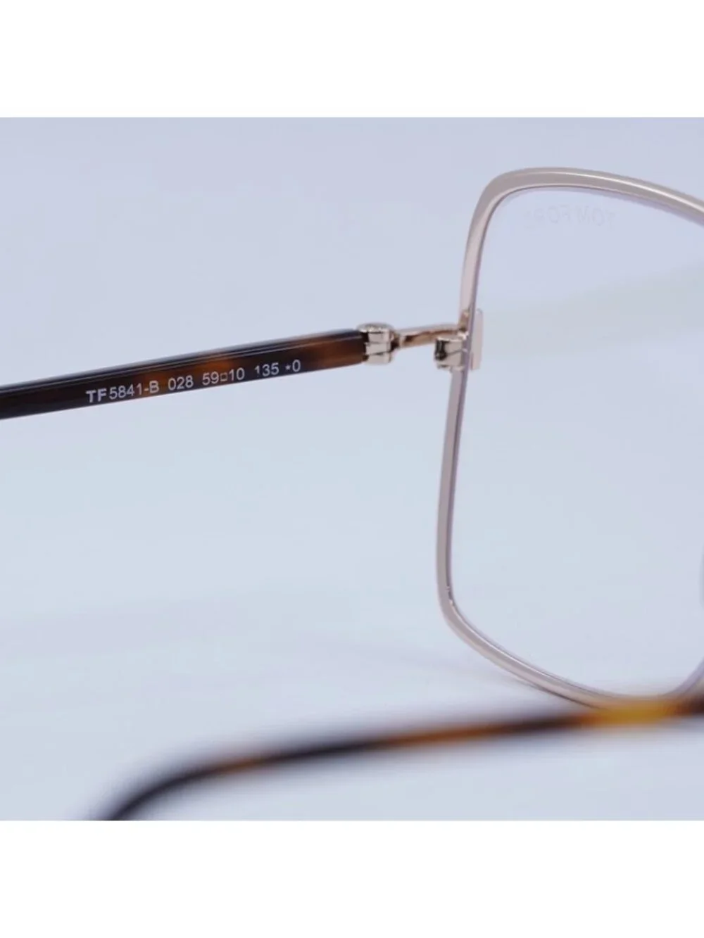 Tom Ford FT5841-B 028 Eyeglasses Gold 59mm Square Frame, Clear/Blue Lenses